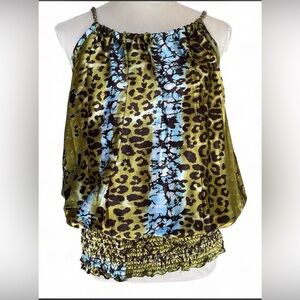 Y2K Erica Brooke Collection green & blue leopard print top